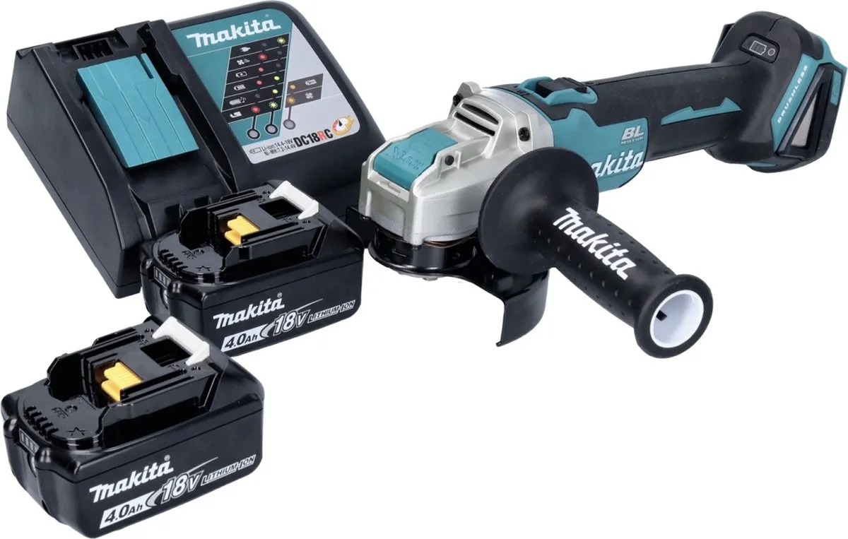 Makita DGA 521 RMX1 Haakse Slijper 18V 125mm X-LOCK Brushless - 2x 4.0Ah Accu + Lader