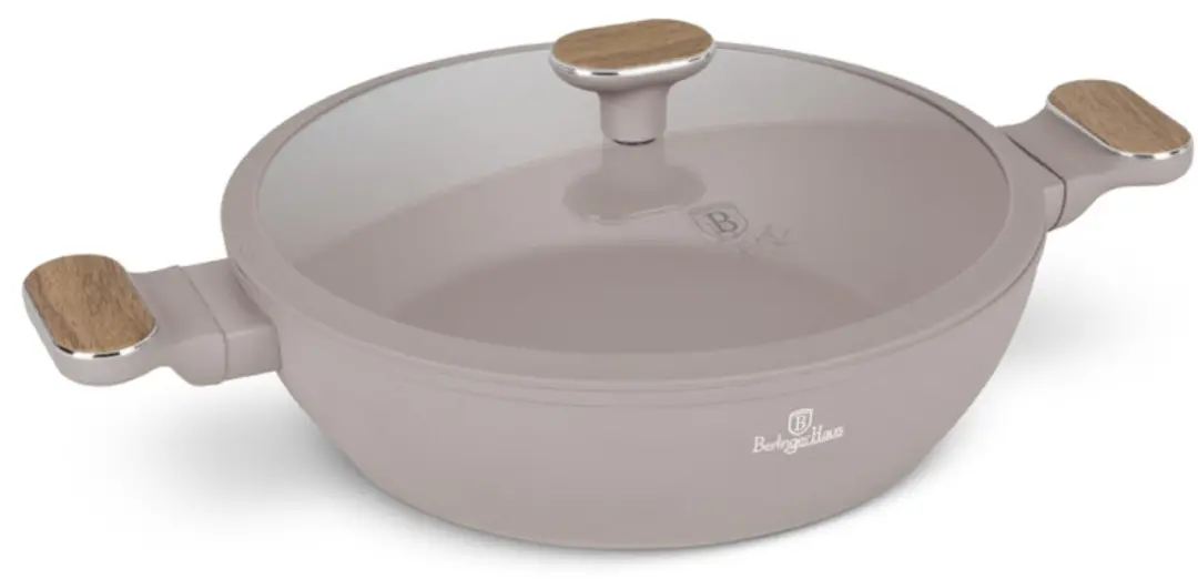 Diepe pan met titaniumcoating en deksel, 28 cm, Taupe, Nordic Collection