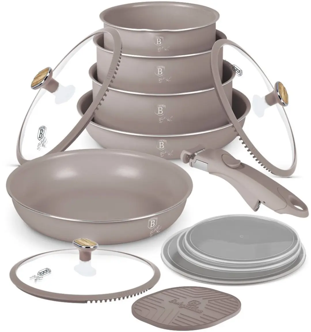 13-delige pannenset met titaniumcoating uit de Taupe Nordic Collection