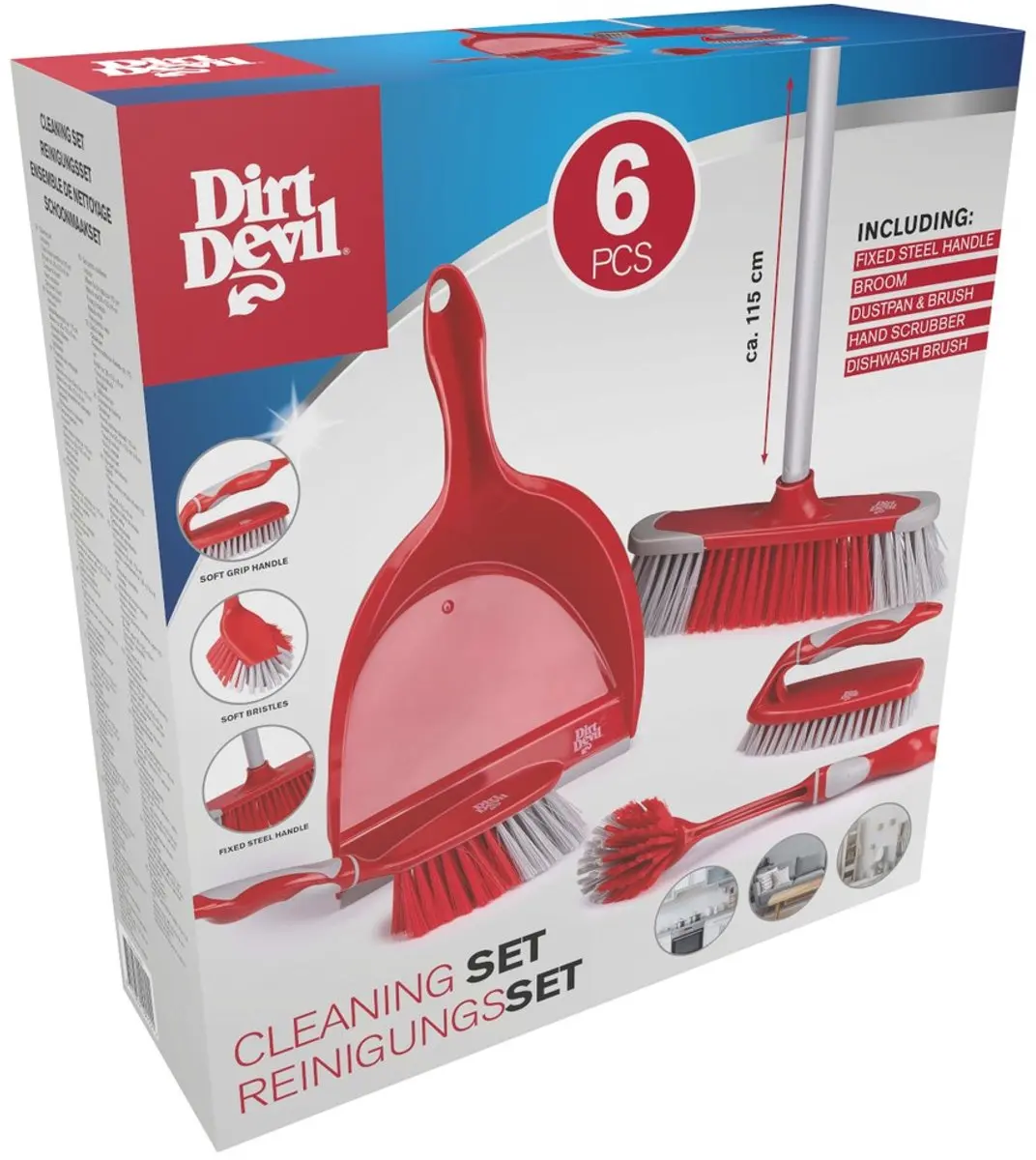 Dirt Devil Schoonmaakset - Bezem, Stoffer en Blik - Rood - afbeelding 4 van 6