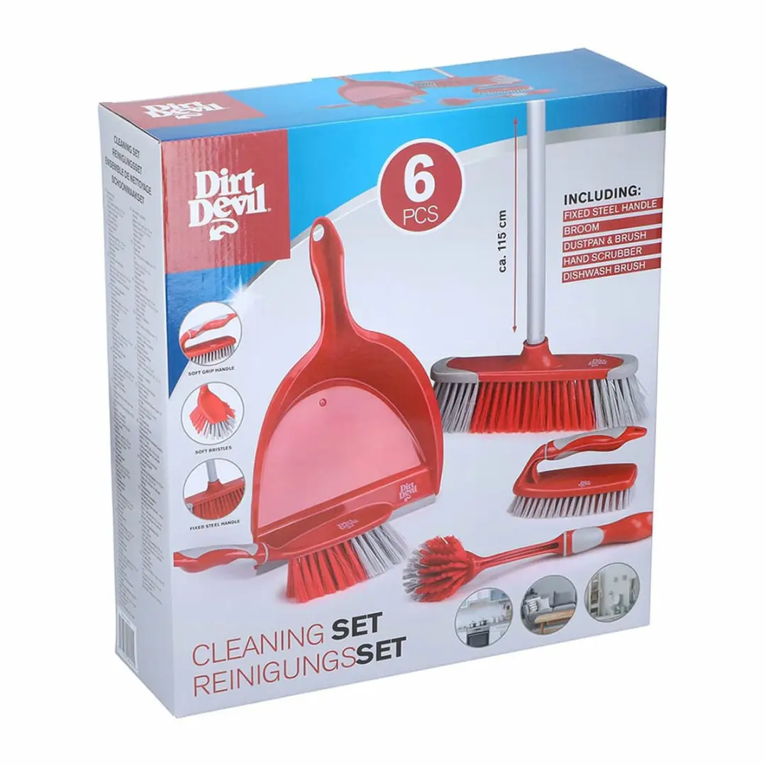 Dirt Devil Schoonmaakset - Bezem, Stoffer en Blik - Rood - afbeelding 6 van 6