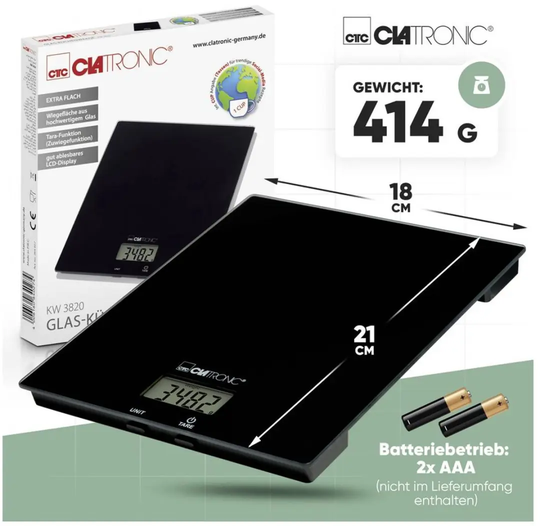 Clatronic KW 3820 Keukenweegschaal - 5000g - Zwart - afbeelding 5 van 6