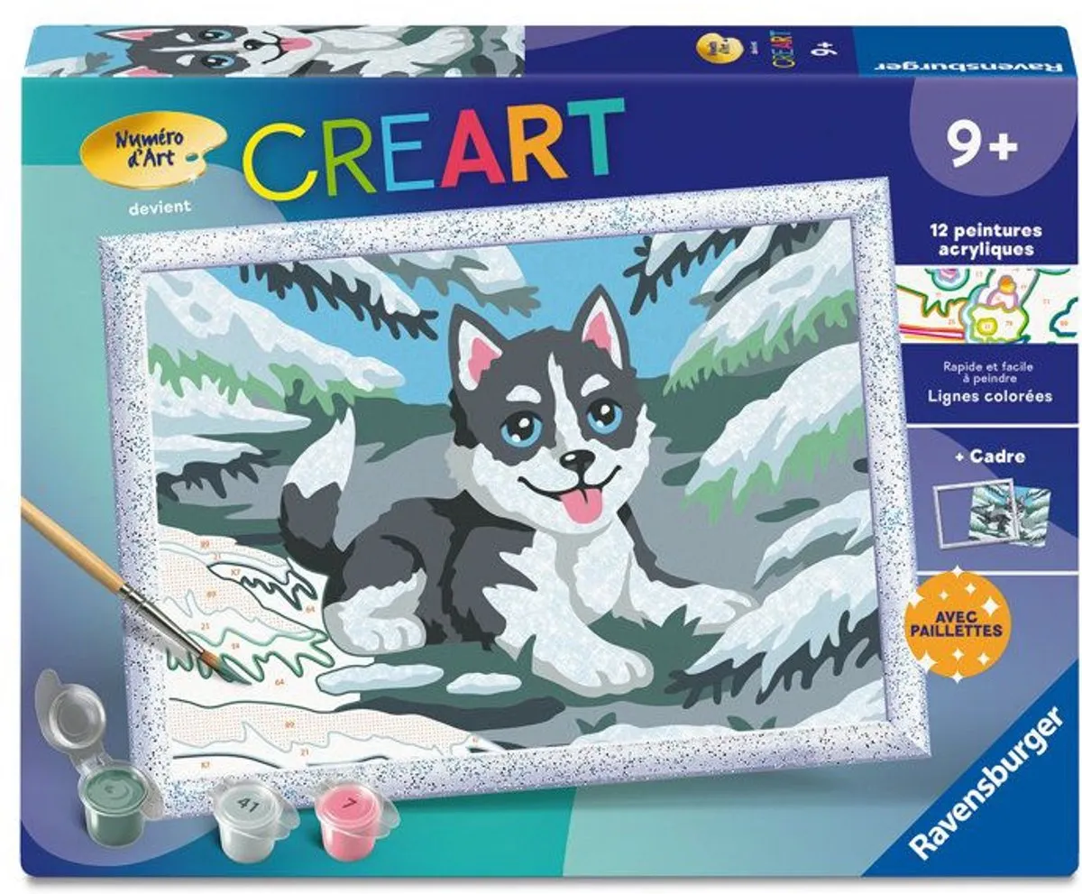 Ravensburger CreArt Sneeuwhuski Schilderen op nummer 18x24cm - Leeftijd 7+