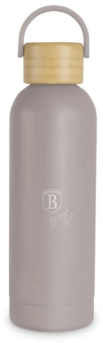 Roestvrijstalen thermosfles met bamboe deksel, 0,5 l, Taupe Collection