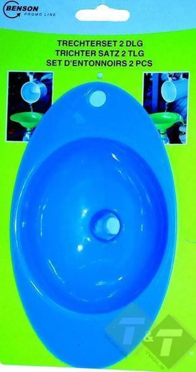 Trechterset, 2 stuks, blauw, 85mm x 100mm ovaal, doorlaat van 13mm