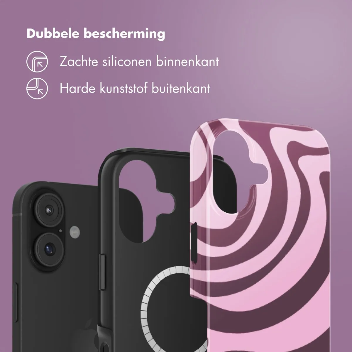 Selencia iPhone 17 Hoesje - MagSafe Wavy Swirl Pink Plum