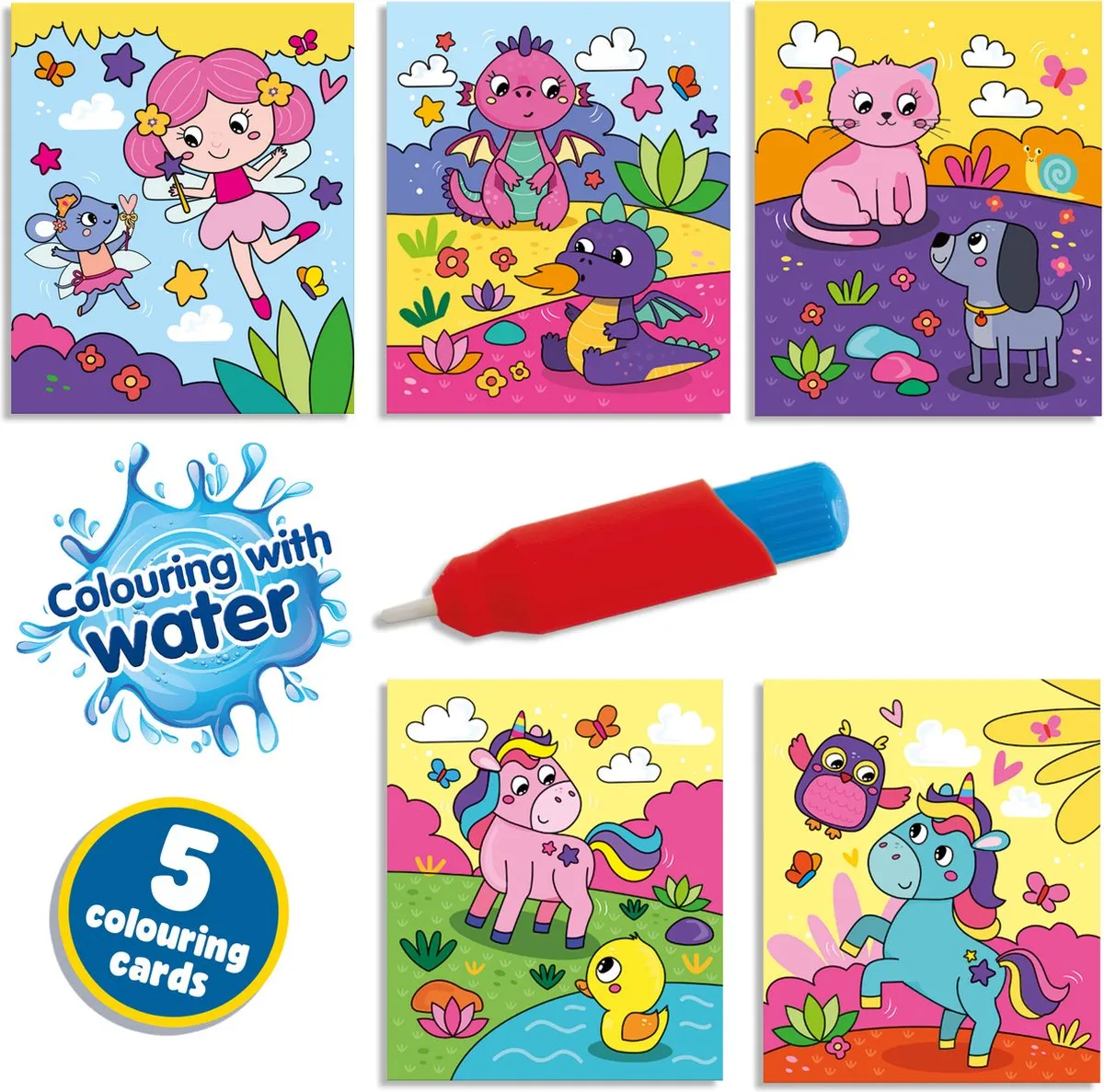 SES Creative Kleuren met Water Fantasieboek - 5 Pagina's - Herbruikbare Waterstift