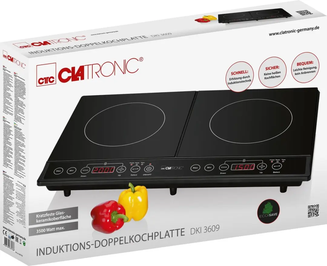 Clatronic DKI 3609 inductiekookplaat - 2 kookzones - 3,5 kW - Zwart - afbeelding 6 van 6