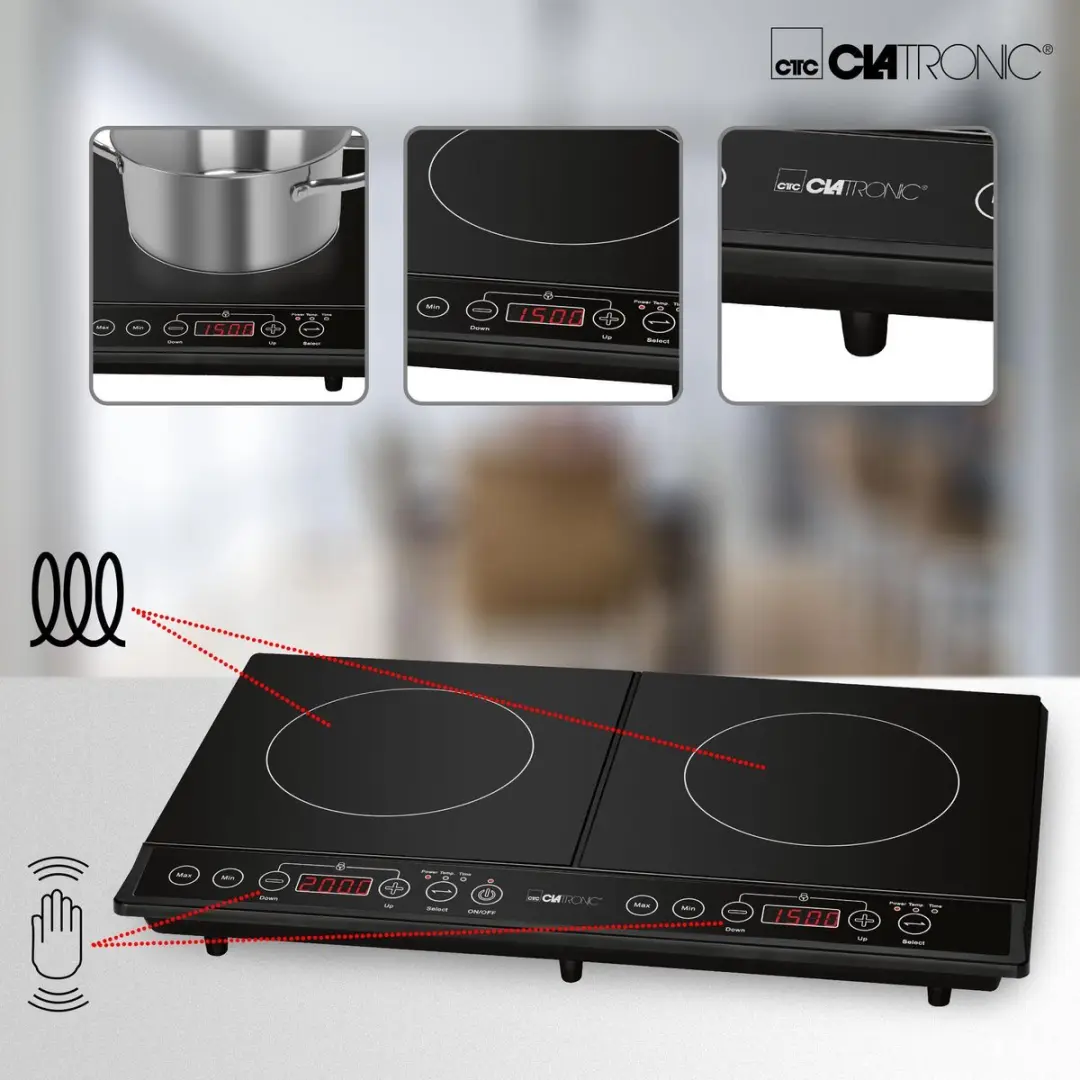 Clatronic DKI 3609 inductiekookplaat - 2 kookzones - 3,5 kW - Zwart - afbeelding 3 van 6