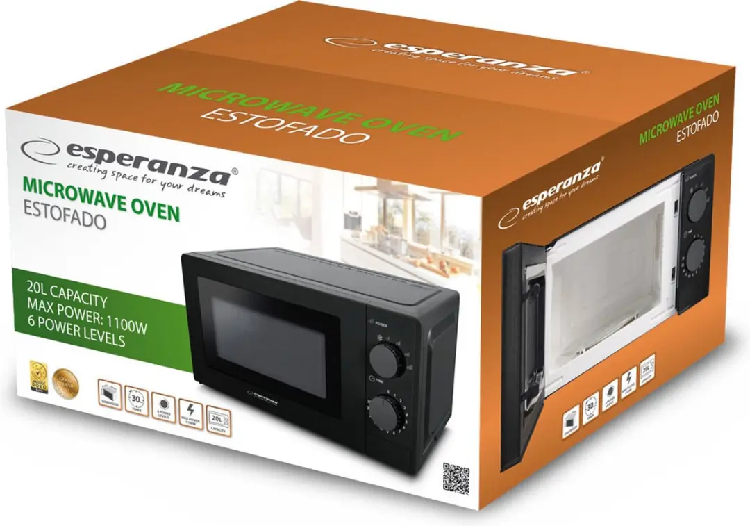 Esperanza Estofado EKO011K Magnetron 700W - Zwart - afbeelding 4 van 4
