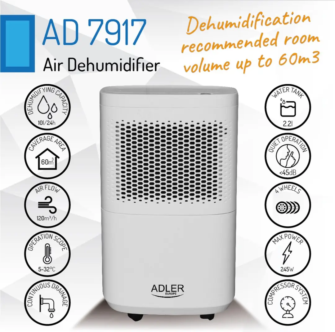 Adler AD 7917 Luchtontvochtiger - 200W - Wit - afbeelding 2 van 6