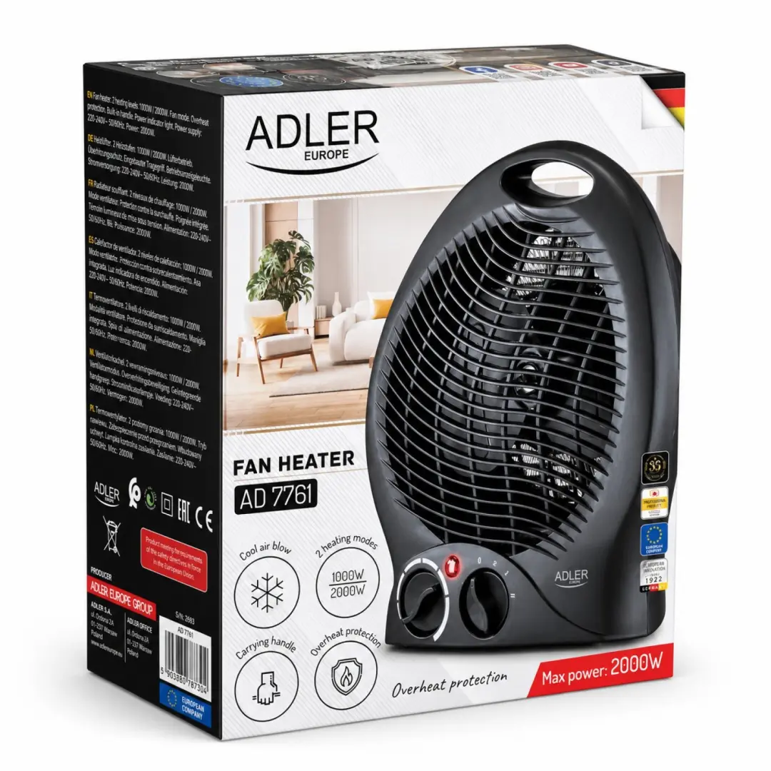 Adler AD 7761 Ventilatorkachel 2000W - Zwart - afbeelding 6 van 6