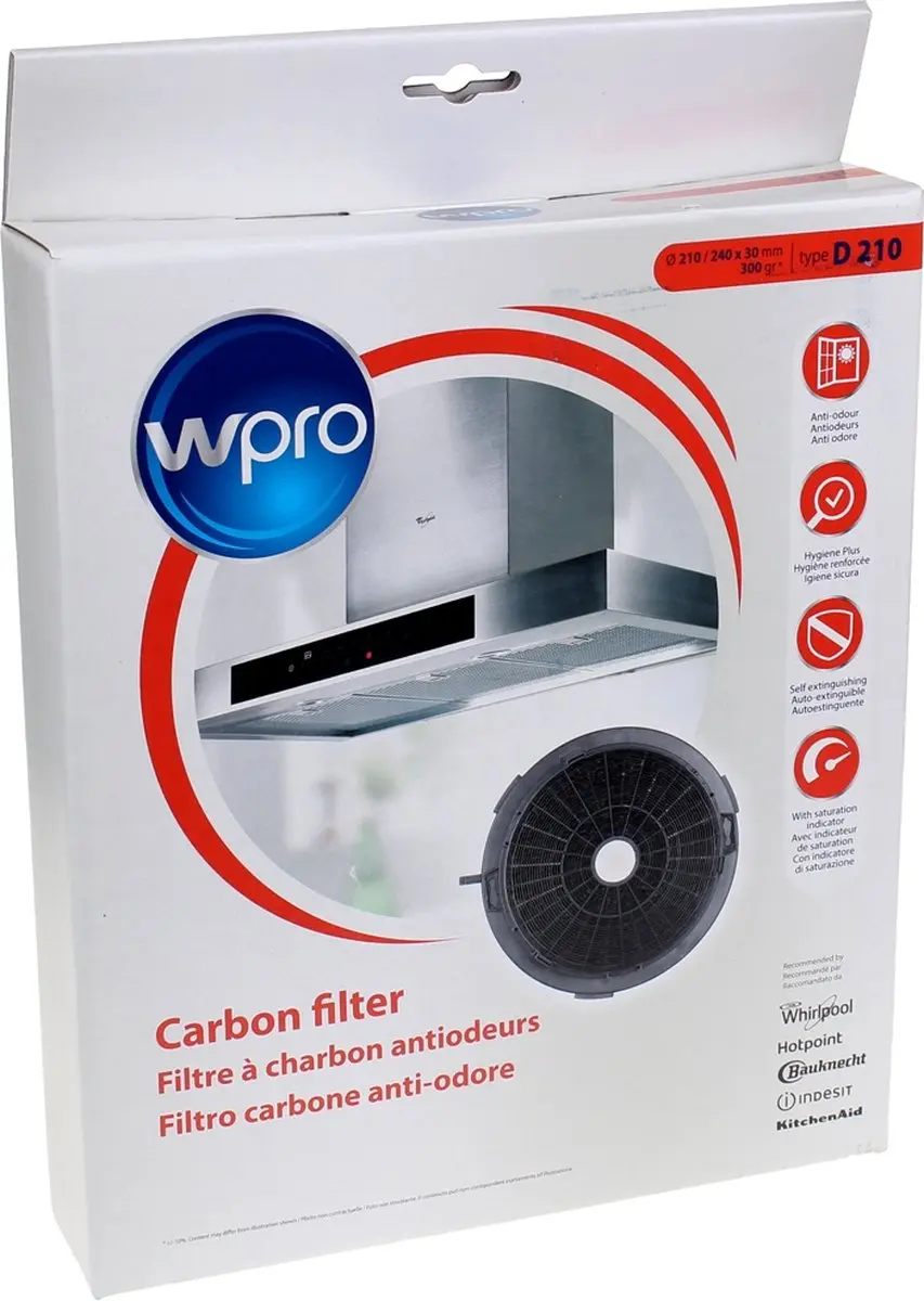 Wpro Koolstoffilter D210 Met Montage Clips (√ò210