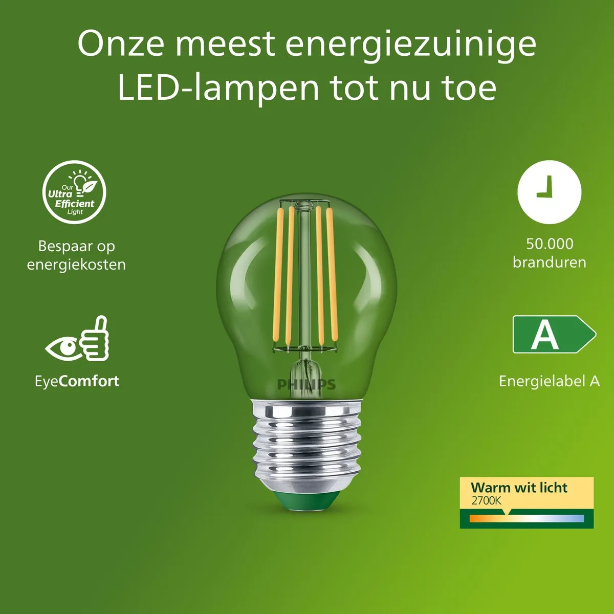 Philips UltraEfficient LED E14 3.8W Warmwit P45 - Helder glas