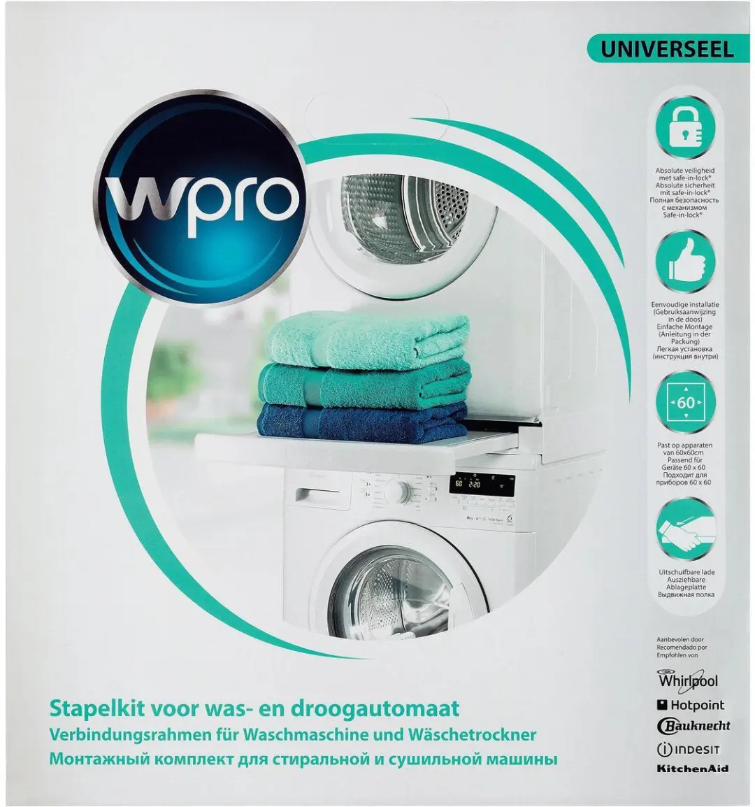 Wpro SKS101 Stapelset Wasmachine/Wasdroger 60cm - Wit - afbeelding 2 van 6