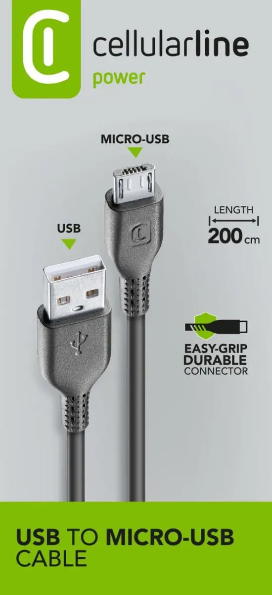 Cellularline Home USBDATACMICROUSB2M USB-kabel - Zwart - afbeelding 3 van 6