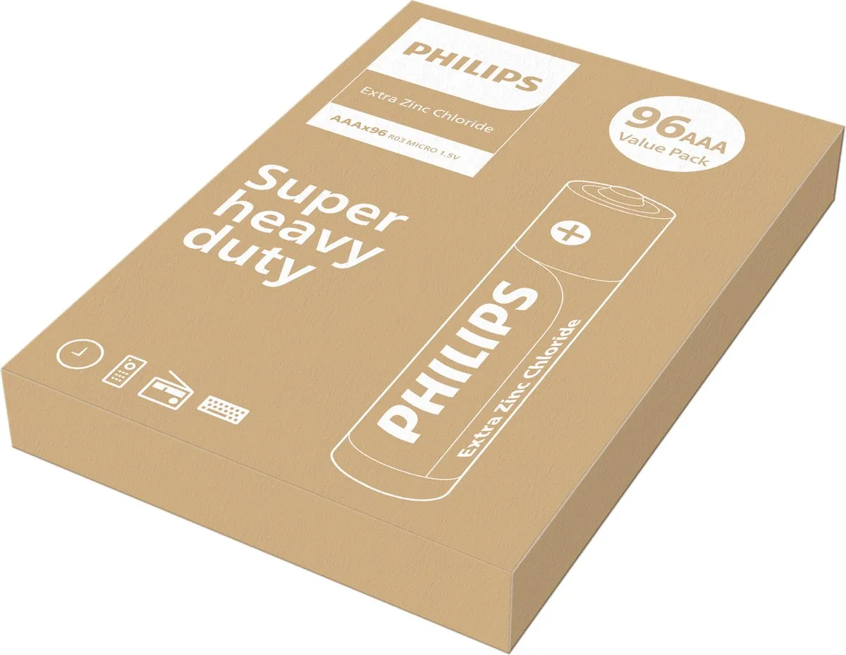 Philips AAA Super Heavy Duty Batterijen - 96 Stuks