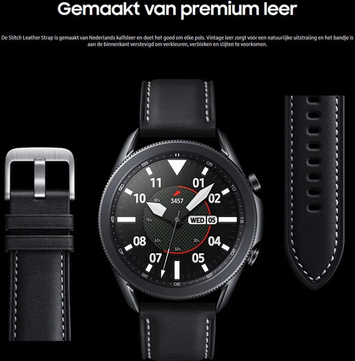 Samsung Leren Bandje Galaxy Watch 3 45mm - Zwart