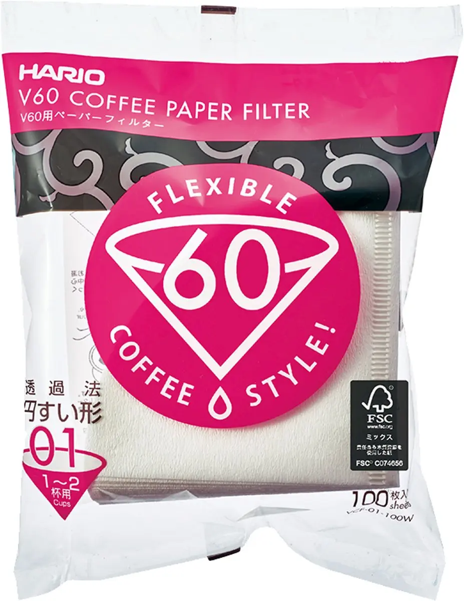Hario V60 Papieren Koffiefilters 01 - 100 stuks - afbeelding 6 van 6