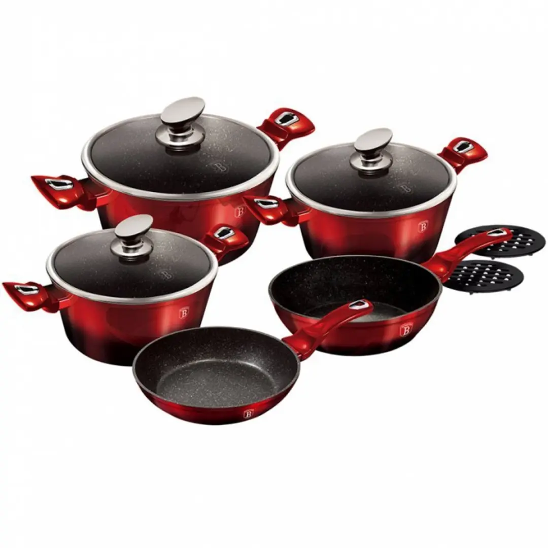 BerlingerHaus Burgundy Line BH-1632 Pannenset 10-delig - Granietcoating - afbeelding 3 van 6