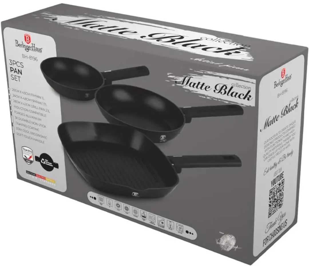 BerlingerHaus Matte Black Koekenpannenset Ø20/24/28cm - afbeelding 2 van 2
