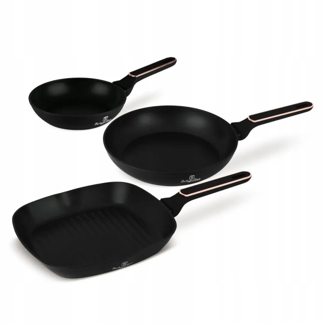 BerlingerHaus Black Rose Pannenset: 3 Koekenpannen & Grillpannen