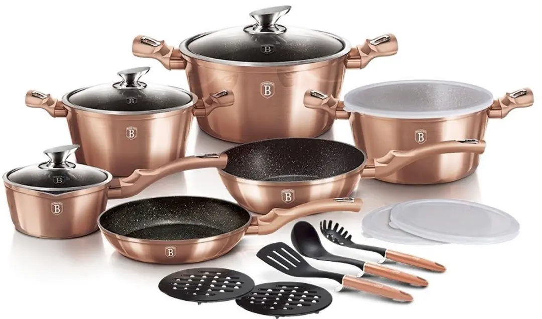 Servies set met marmeren afwerking, 18-delig, Rosegold Metallic Line