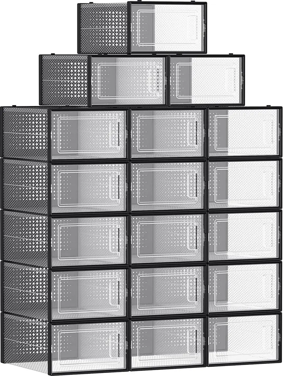 schoendozen, set van 18, opbergdozen voor schoenen, schoen organizer, plastic do