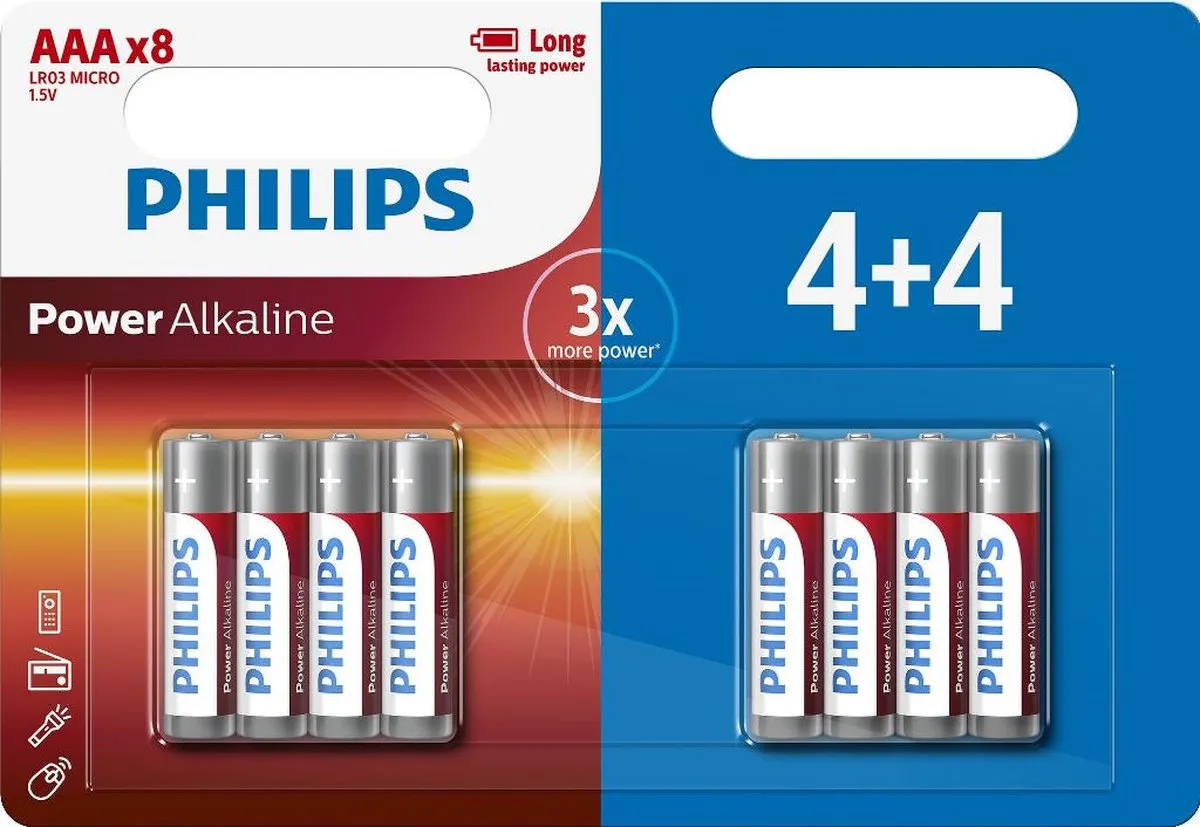 Philips AAA Alkaline Batterijen - 8 Stuks