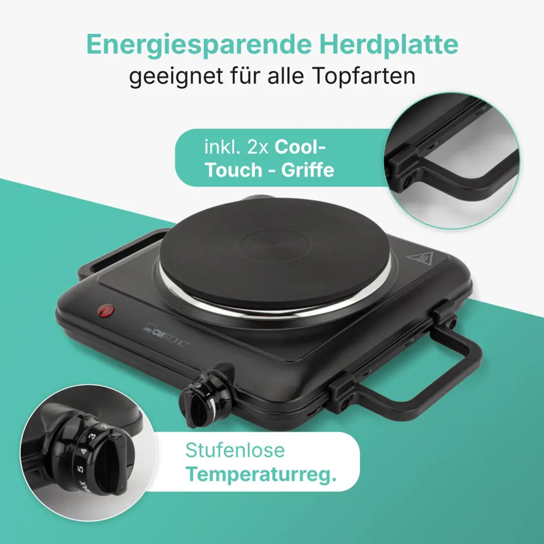 Clatronic EKP 3582 Enkele Kookplaat - 1500W - Zwart - afbeelding 3 van 6