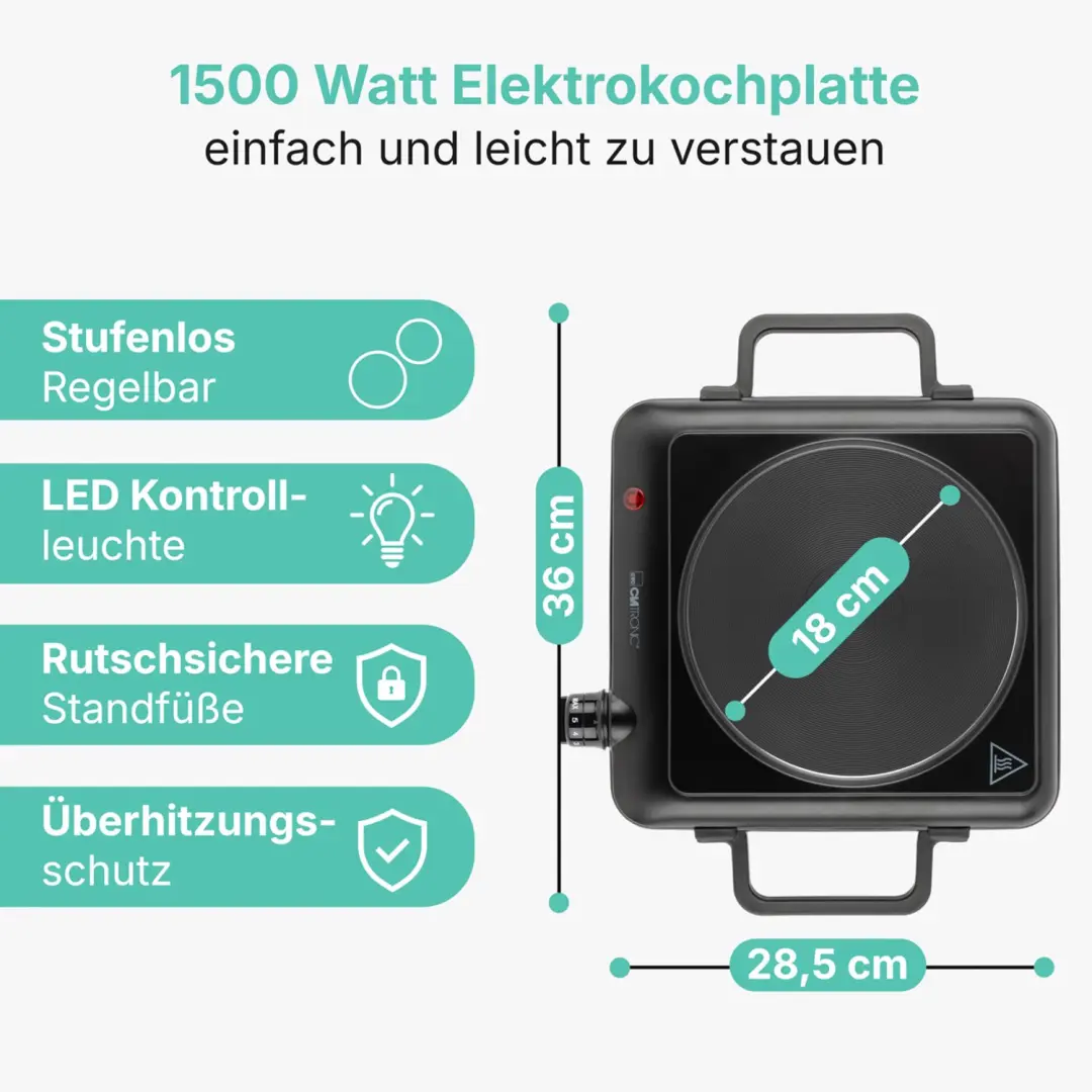 Clatronic EKP 3582 Enkele Kookplaat - 1500W - Zwart - afbeelding 2 van 6