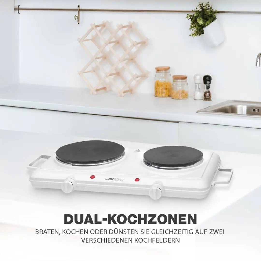 Clatronic DKP 3583 Dubbele Kookplaat - 1000+1500W - Wit - afbeelding 3 van 5