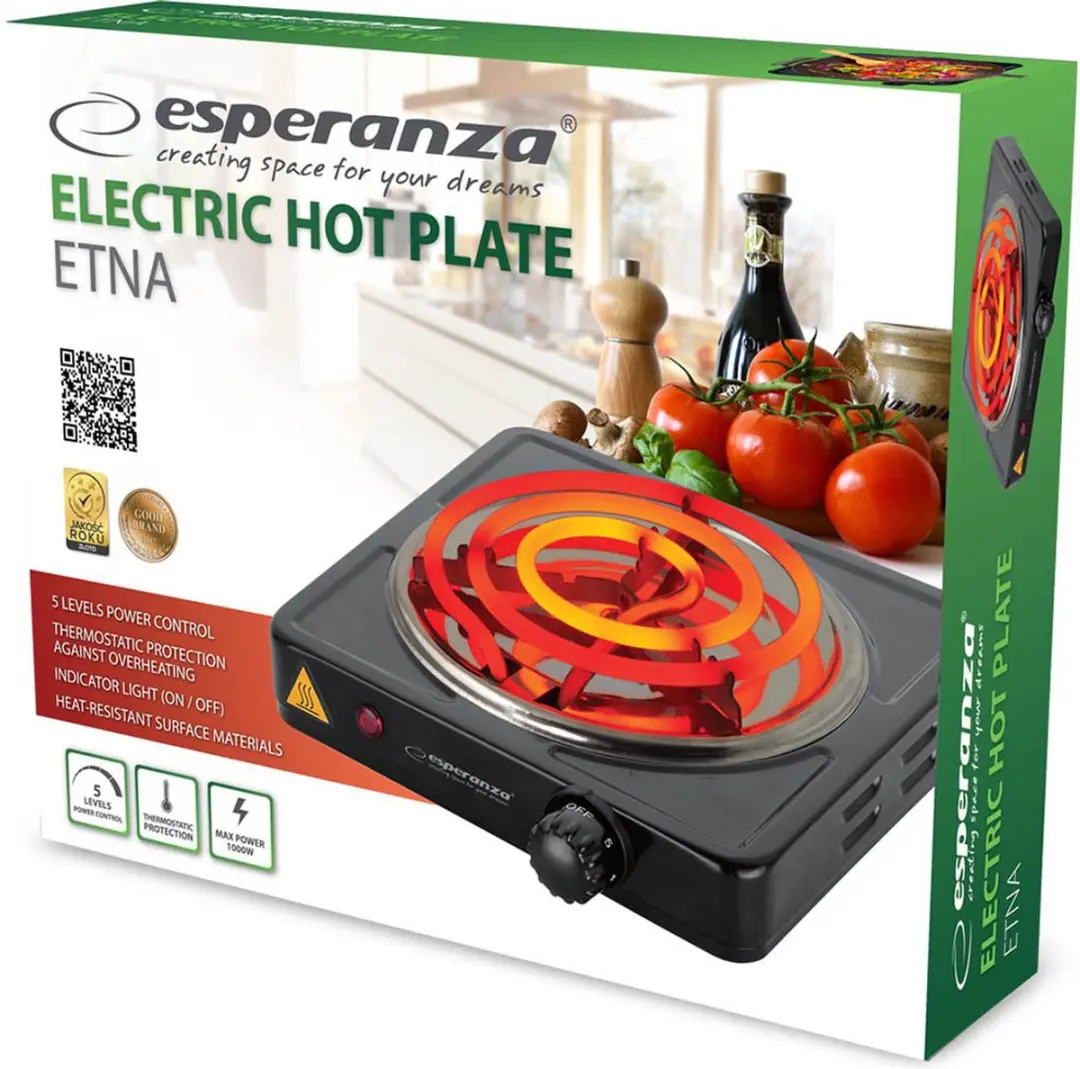 Esperanza ETNA EKH012K Kookplaat - 1000W - Zwart - afbeelding 5 van 6