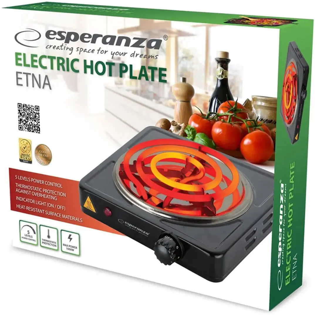 Esperanza ETNA EKH012K Kookplaat - 1000W - Zwart - afbeelding 3 van 6
