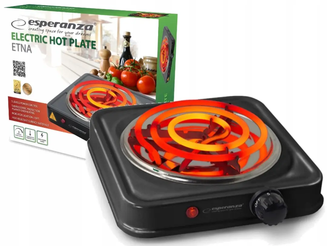 Esperanza ETNA EKH012K Kookplaat - 1000W - Zwart - afbeelding 2 van 6