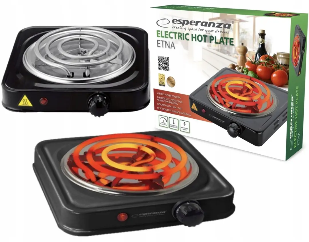 Esperanza ETNA EKH012K Kookplaat - 1000W - Zwart - afbeelding 6 van 6