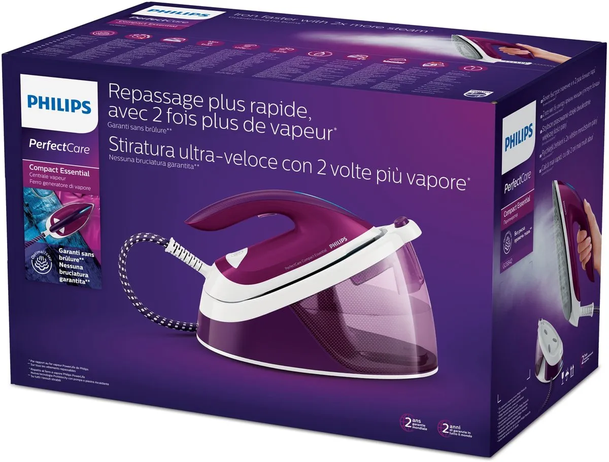 Philips PerfectCare Compact Essential GC6842/30 Stoomgenerator - 2400W - 1300ml - Paars/Wit - afbeelding 6 van 6