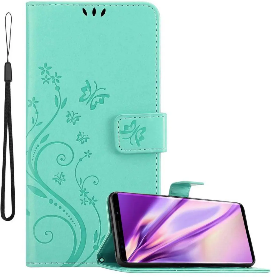Cadorabo Hoesje geschikt voor Samsung Galaxy NOTE 9 in BLOEMEN TURKOOIS