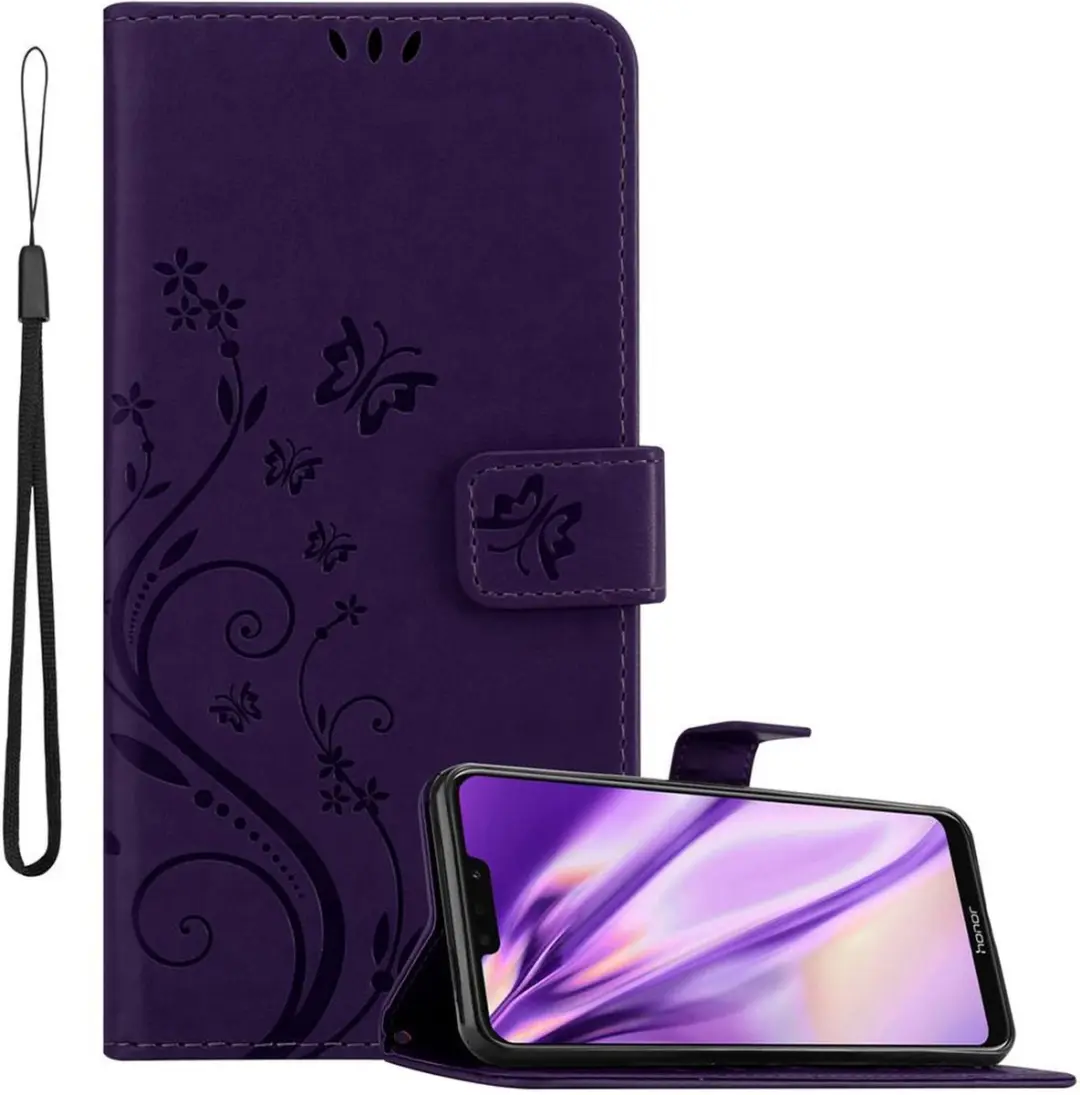Cadorabo Hoesje geschikt voor Honor 8C in BLOEMEN DONKER PAARS