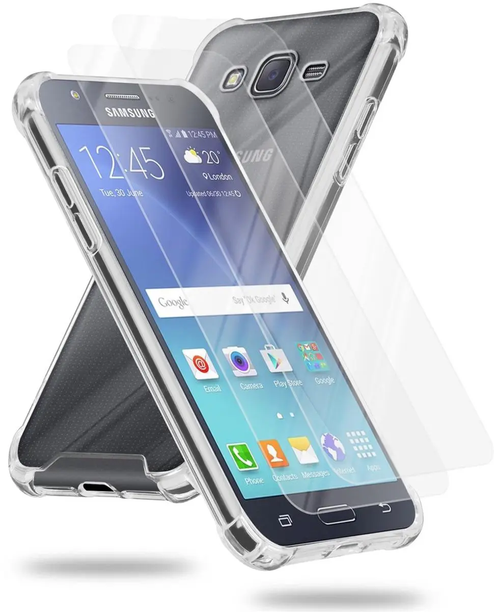 Cadorabo Hoeje en 2x Tempered beschermglas geschikt voor Samsung Galaxy J7 2015