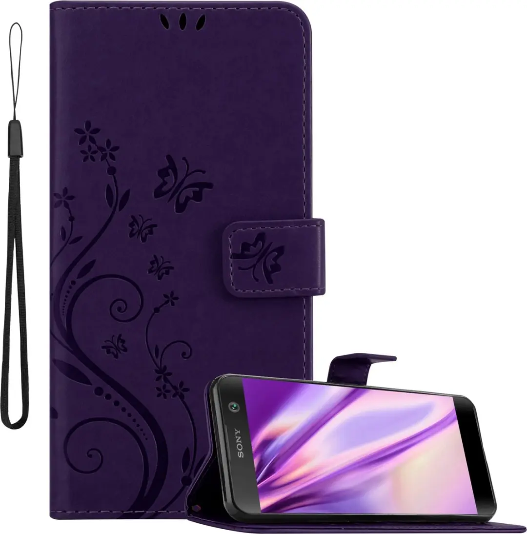 Cadorabo Hoesje geschikt voor Sony Xperia XA2 in BLOEMEN DONKER PAARS