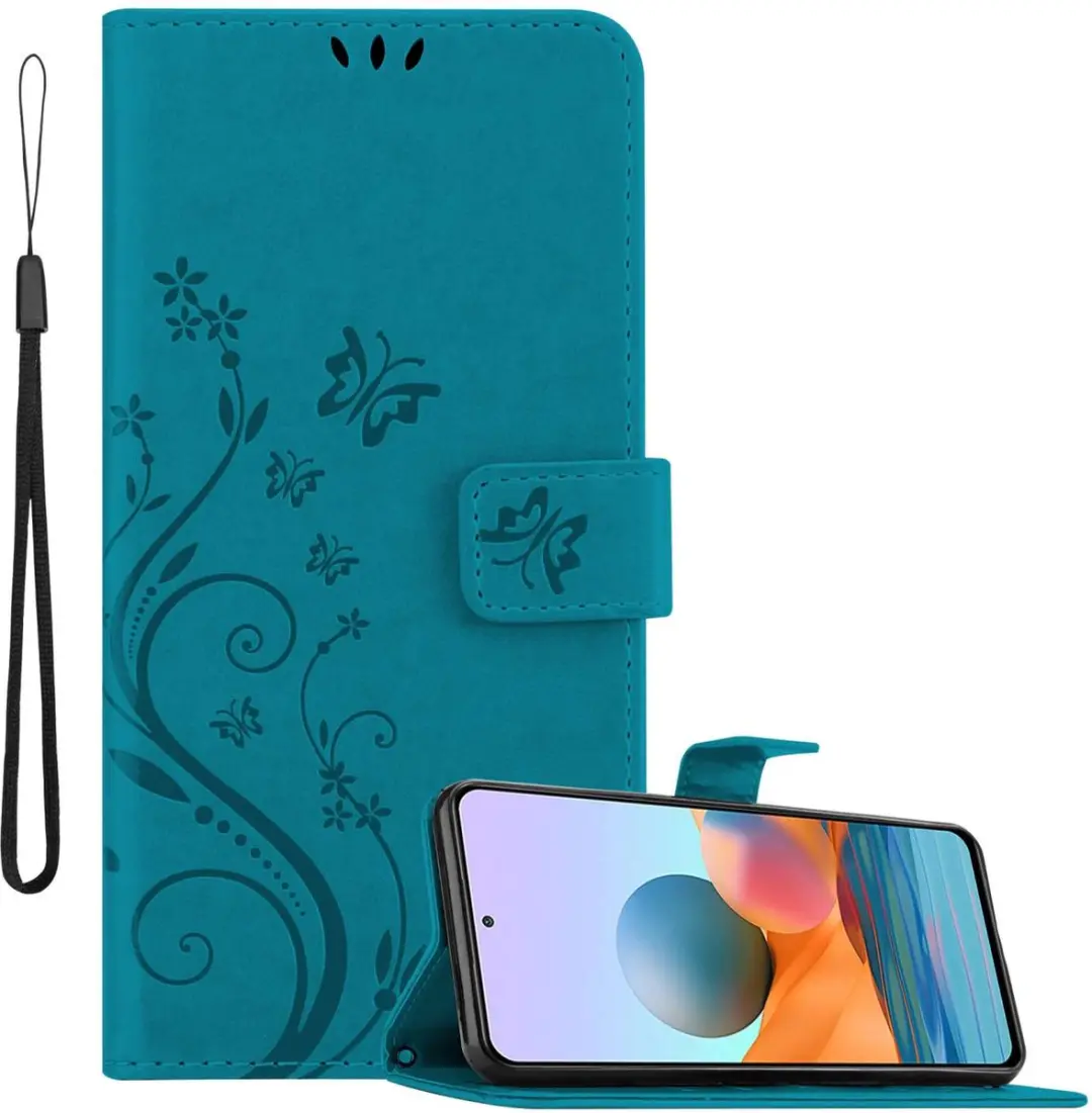 Cadorabo Hoesje geschikt voor Xiaomi RedMi NOTE 10 PRO in BLOEMEN BLAUW