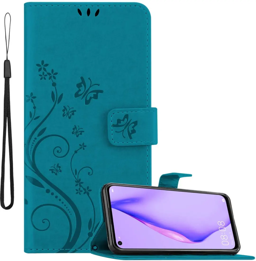 Cadorabo Hoesje geschikt voor Huawei P40 LITE 5G / NOVA 7 SE in BLOEMEN BLAUW
