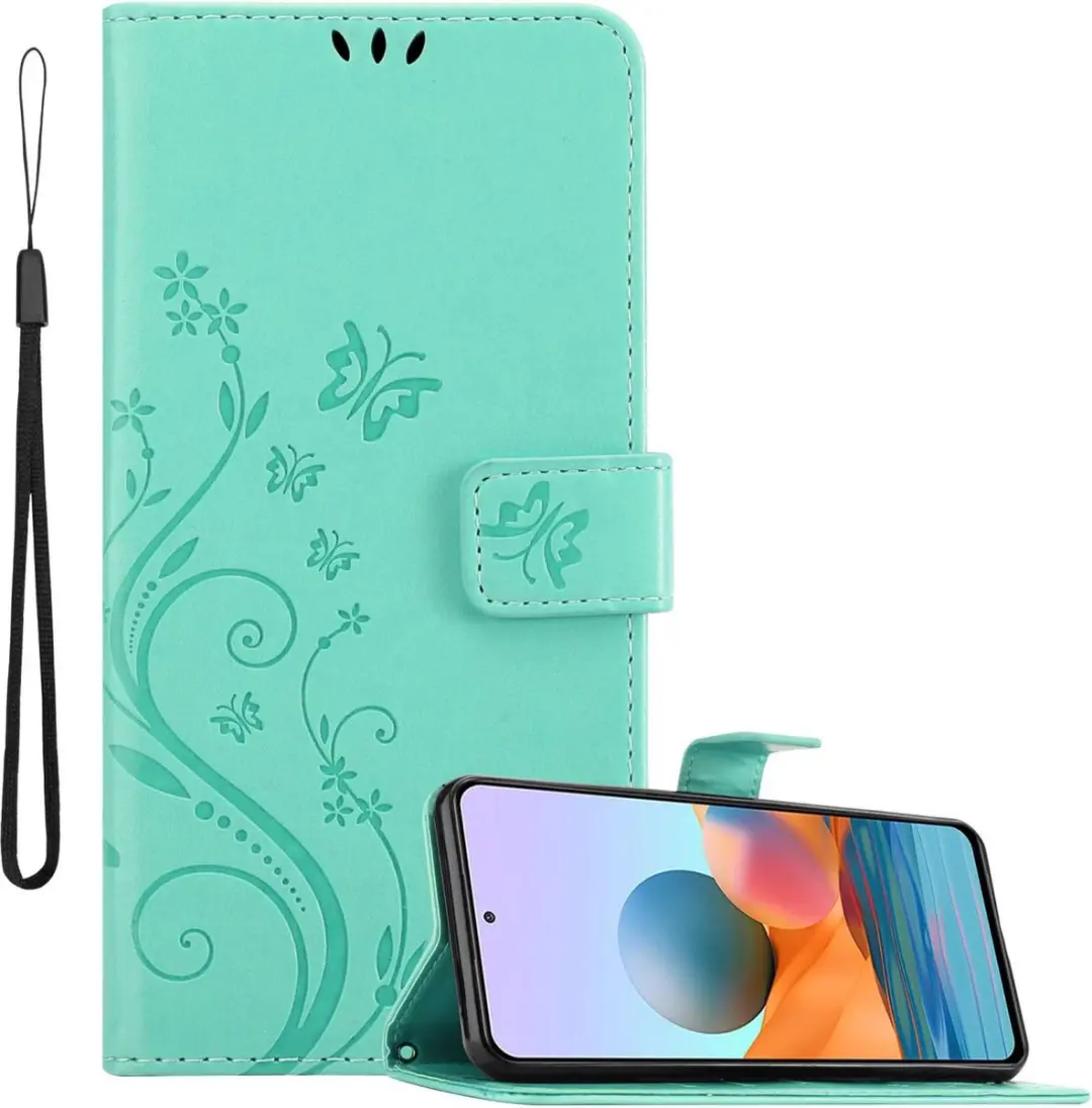 Cadorabo Hoesje geschikt voor Xiaomi RedMi NOTE 10 PRO in BLOEMEN TURKOOIS