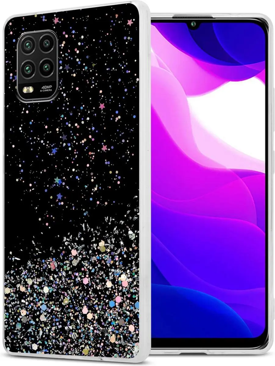 Cadorabo Hoesje geschikt voor Xiaomi Mi 10 LITE in Zwart met Glitter