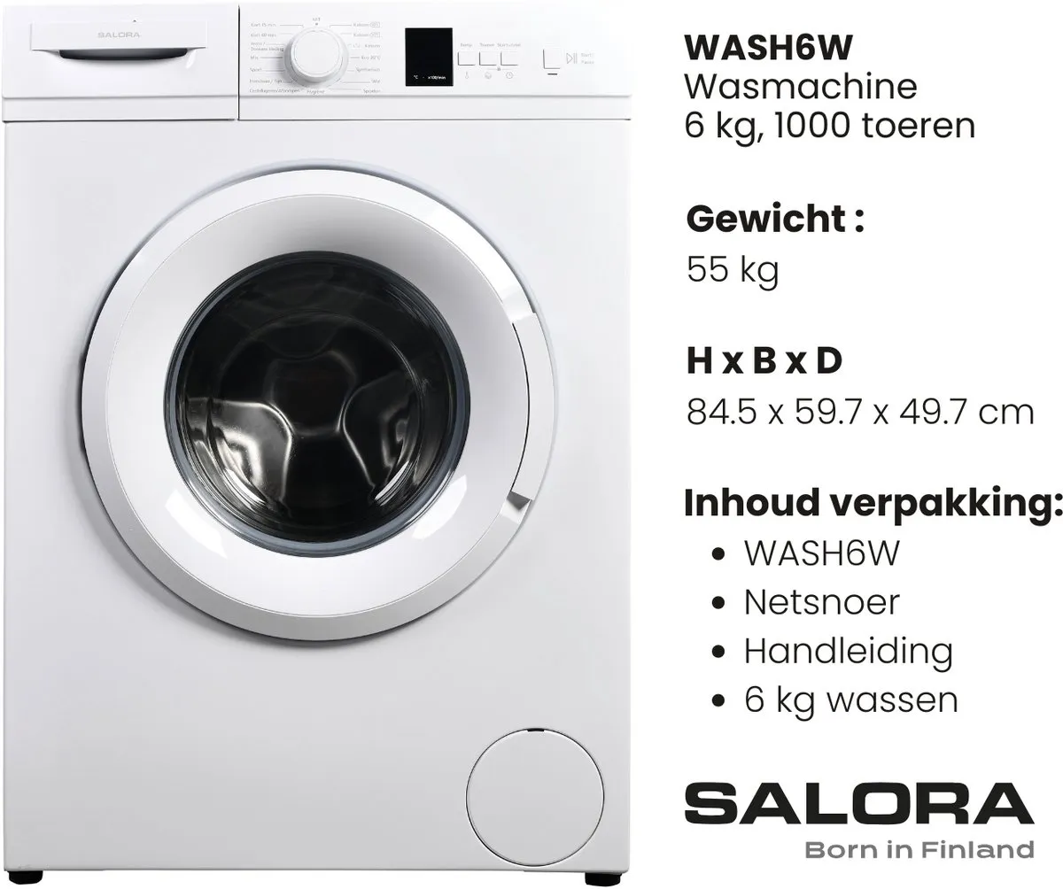 Salora WASH6W Wasmachine 6kg - 1000 RPM - Wit