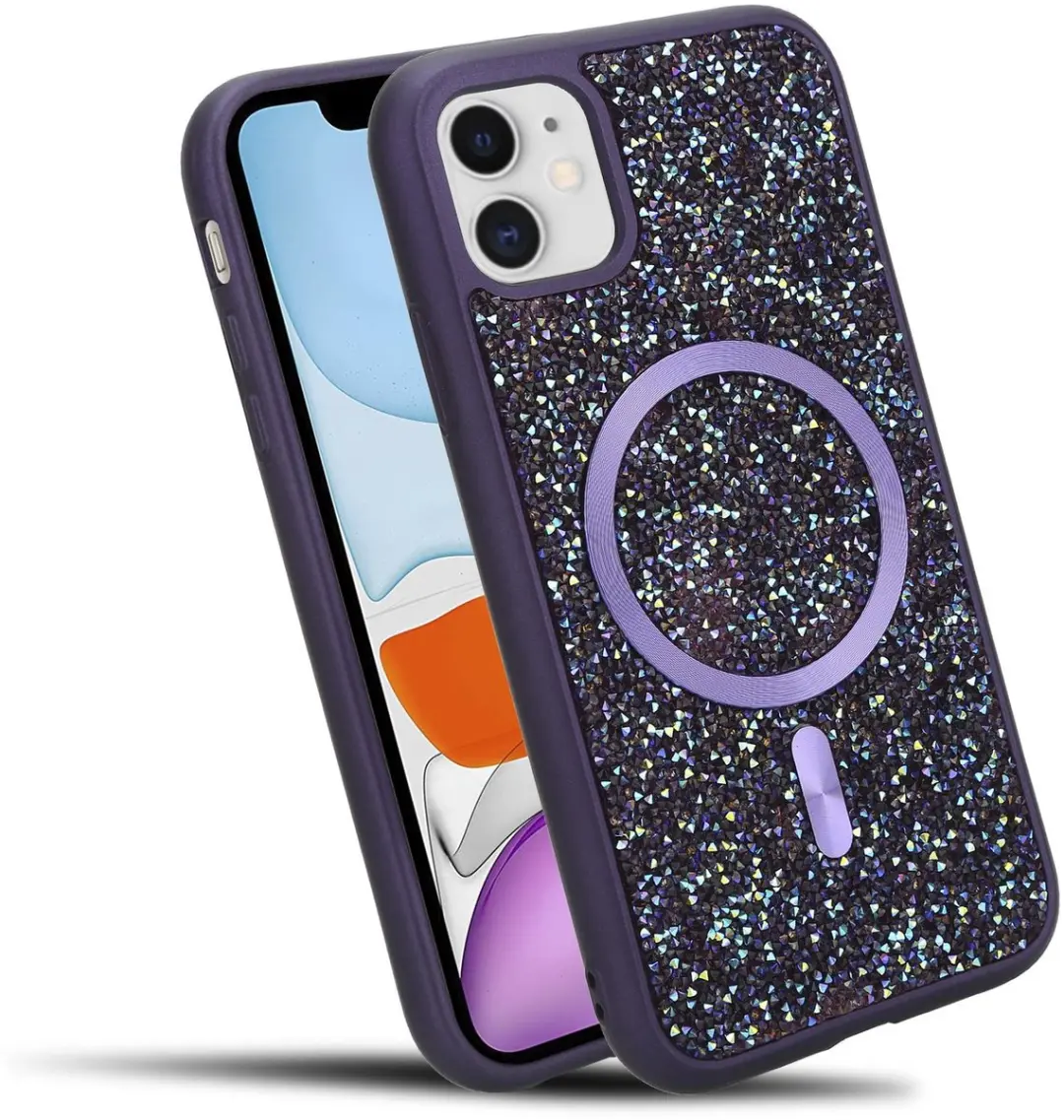 Hoesje geschikt voor iPhone 11 in Paars Diamant Glitter Stijl
