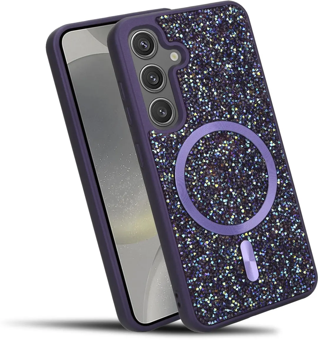 Hoesje geschikt voor Samsung Galaxy S25 in Paars Diamant Glitter Stijl