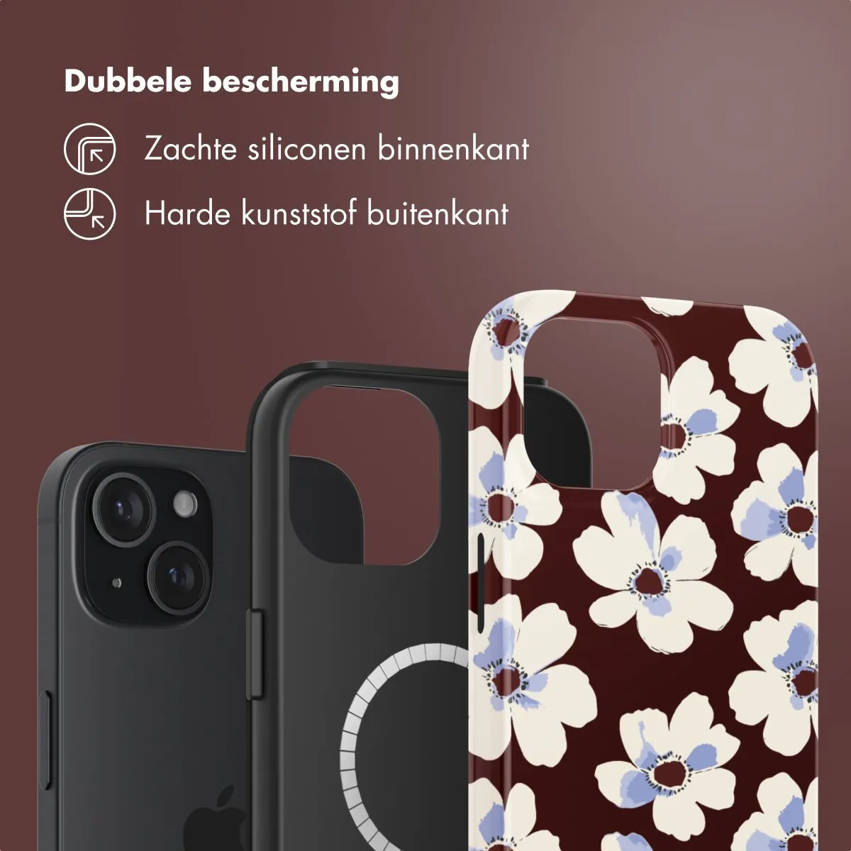 Selencia Hoesje iPhone 15 Choco Flower Pop - MagSafe