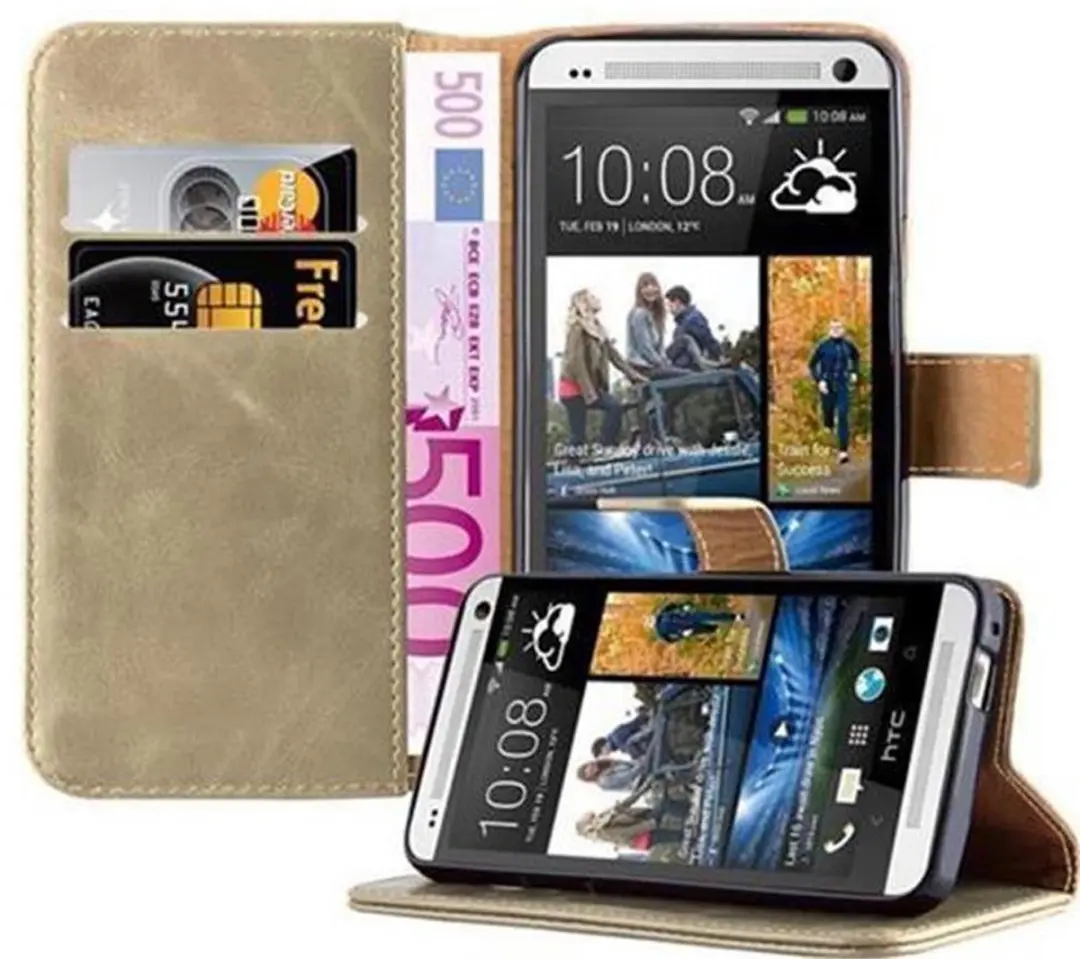 Cadorabo Hoesje geschikt voor HTC ONE M7 in CAPPUCCINO BRUIN